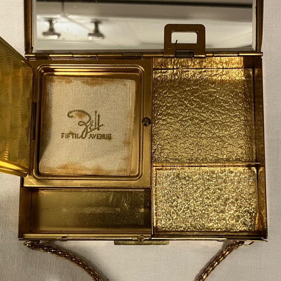 Vintage Saks Fifth Avenue Deco Gold-Tone 2-Sided Mini Audeire Compact Purse - Picture 9 of 12